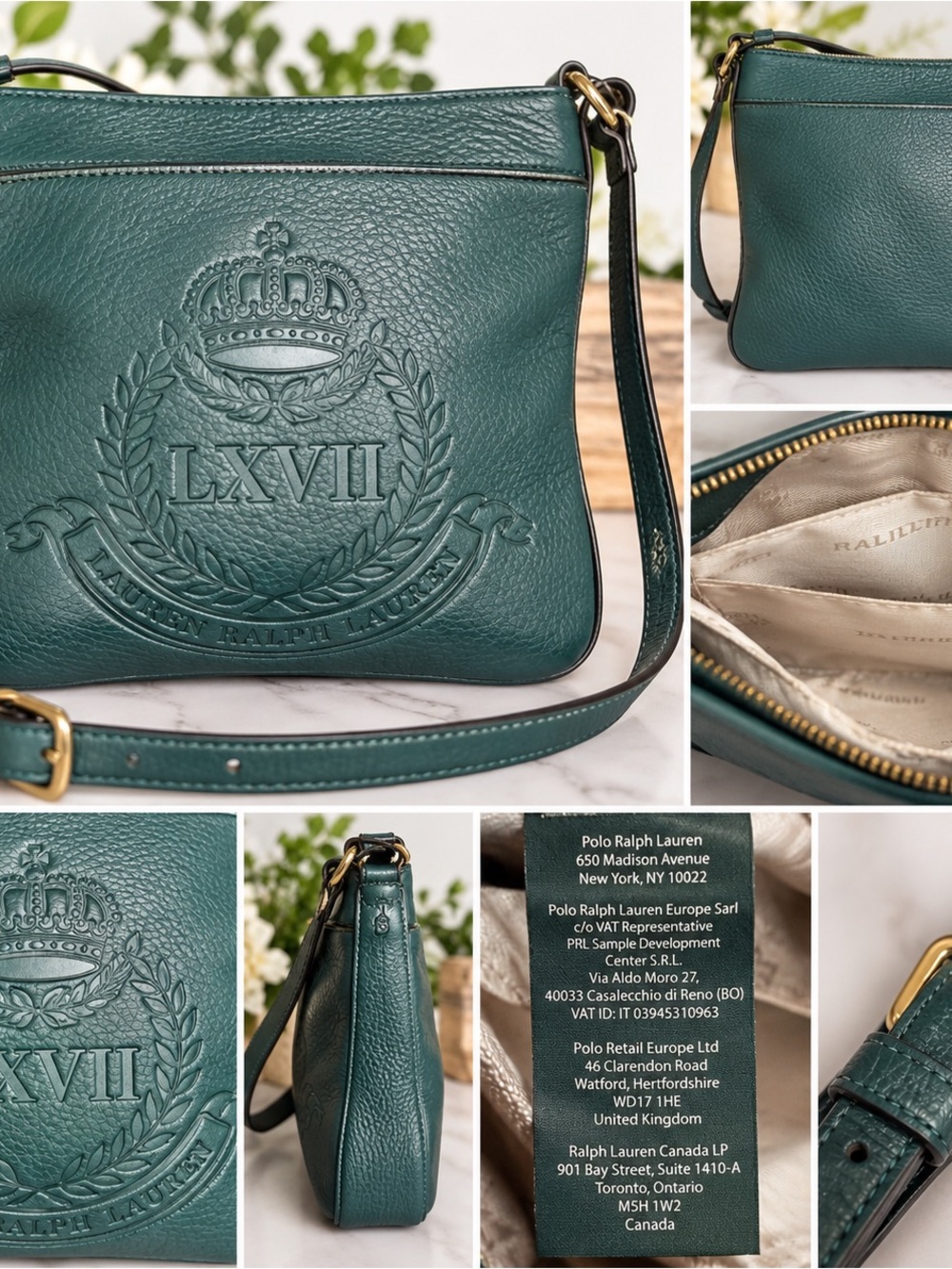 Polo Ralph Lauren LXVII Crown Crest Green Leather Crossbody Bag